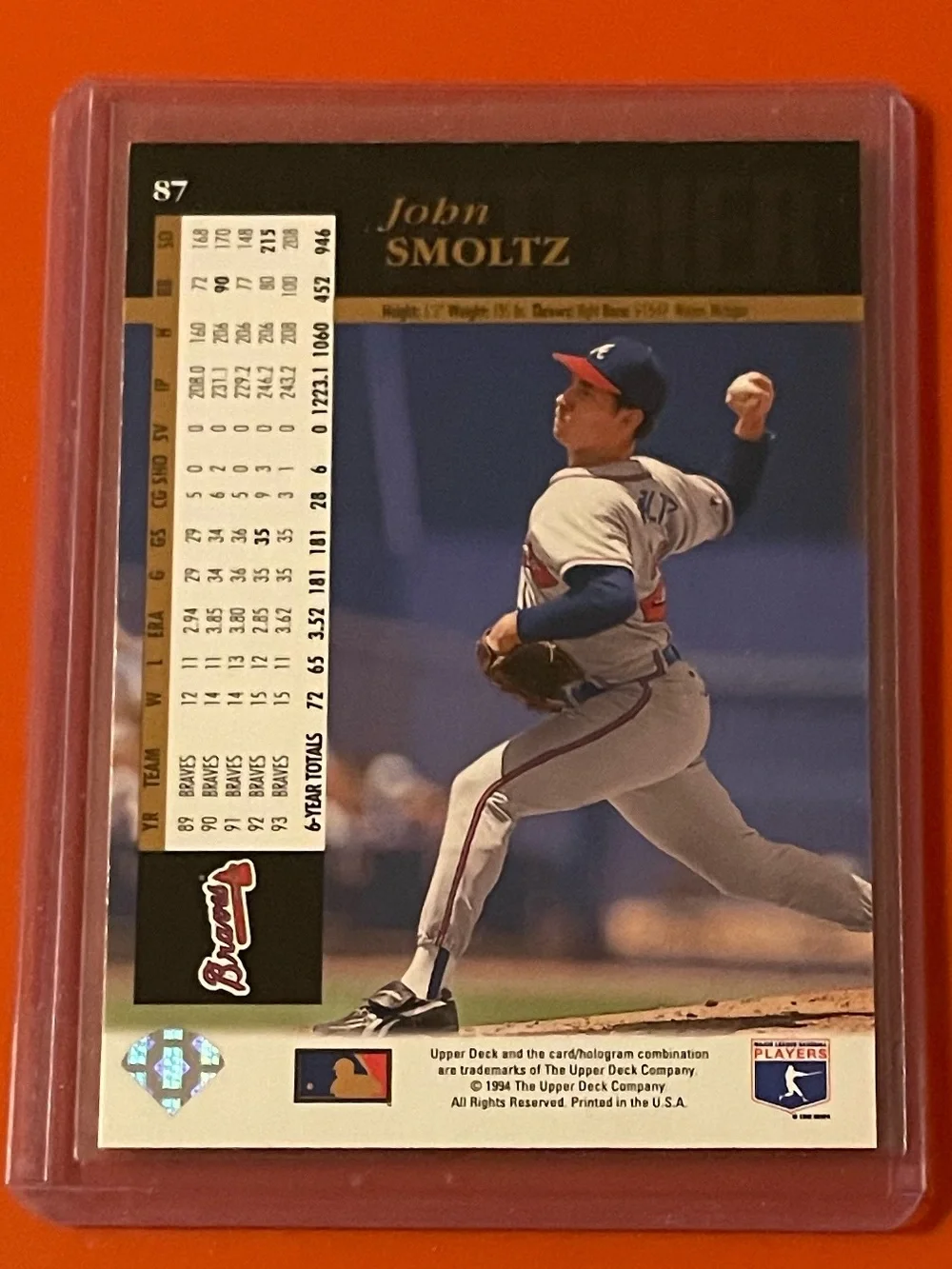 John Smoltz #87 1994 Upper Deck Baseball Trading Card